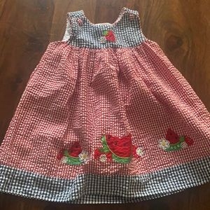 Good Lad Red & Blue Gingham Strawberry Applique Dress